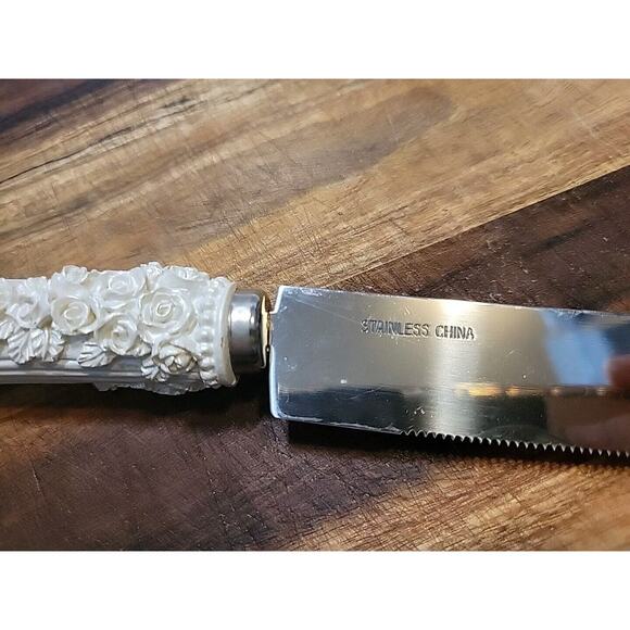 Vintage Stainless Steel Wedding Cake Server and Knife Set Rose Rhinestone - Picture 7 of 7